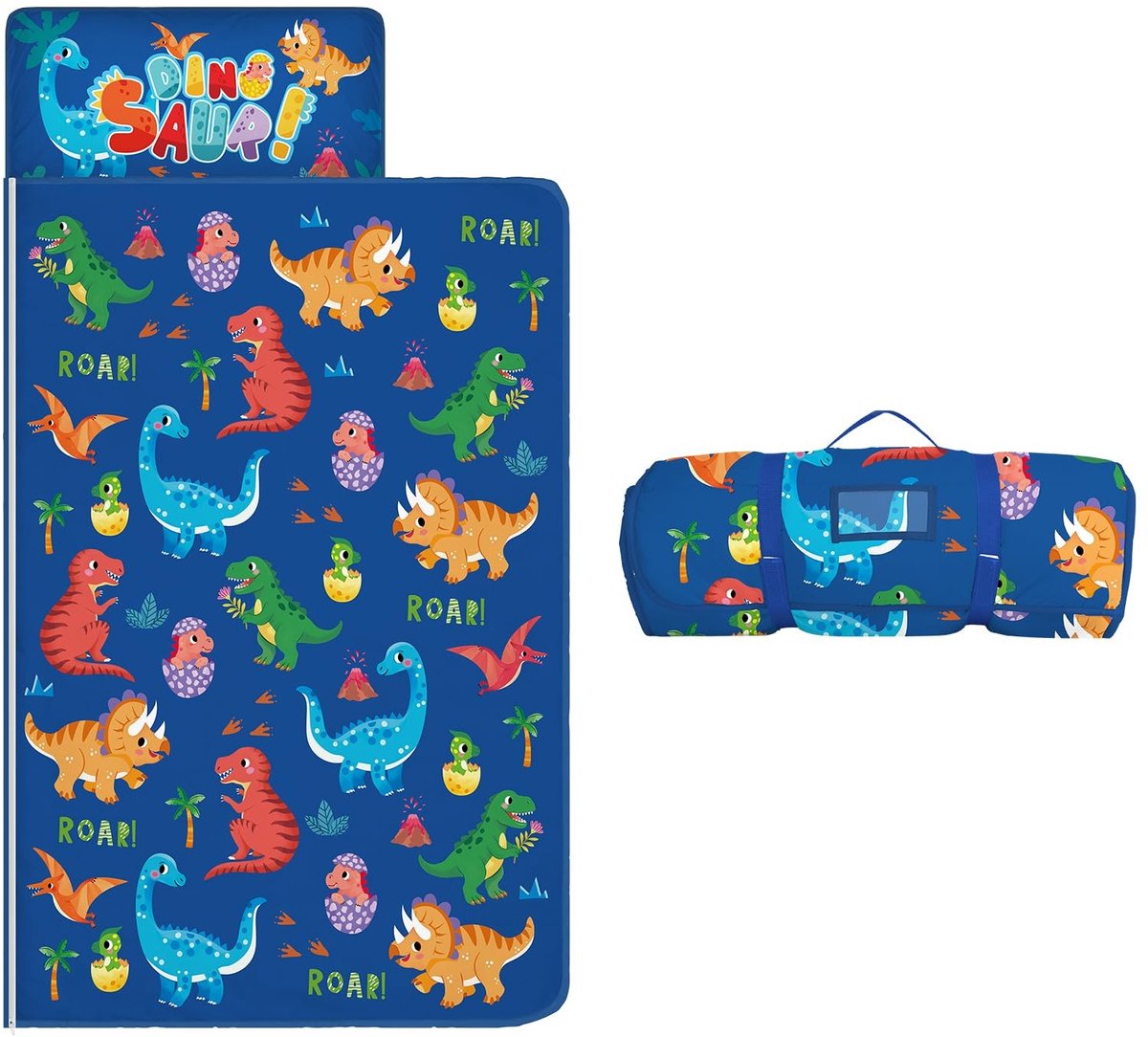 Peuter slaapmat met kussen en dekentje - Dinosaurussen blauw