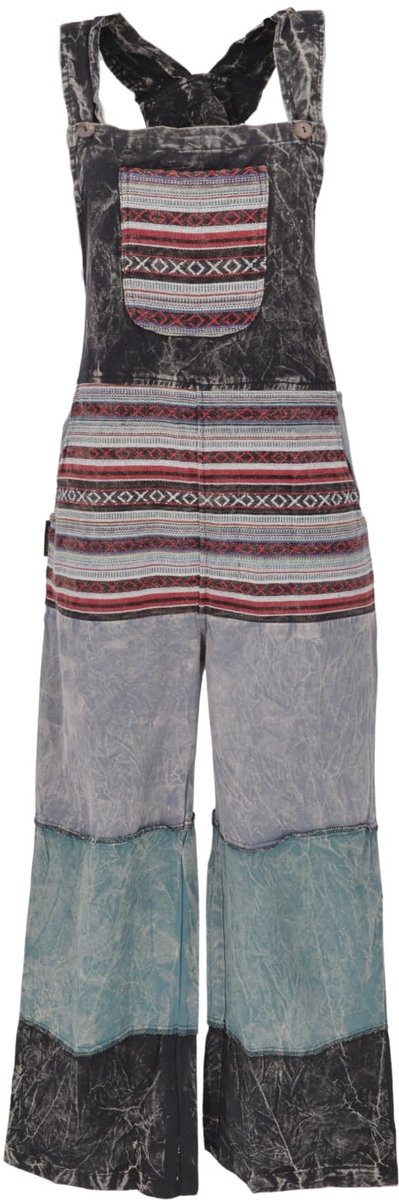 Dames Dungarees in Patchwork Stijl - Katoen Zwart