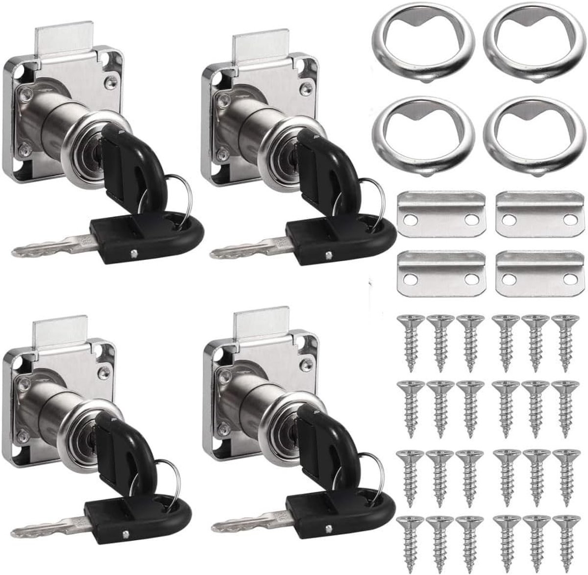 Set van 4 Vergrendelingen voor Laden, 22mm Zinklegering Cam Locks voor Meubels, Veiligheidsvergrendeling voor Kasten met Sleutels en Schroeven, Ideaal voor Thuis en Kantoor