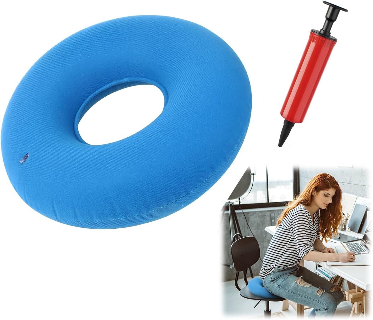 Donut Kussen Stoel voor Comfort en Ondersteuning, Opblaasbare Orthopedische Drukverlagende Kussen voor Hemorroïden, Prostaatproblemen en Herstel na Chirurgie, Geschikt voor Thuis en Auto