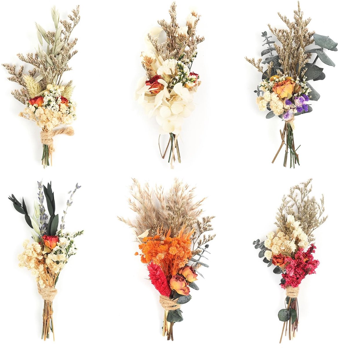 Mini Boho gedroogde bloemenboeket - 6 stuks