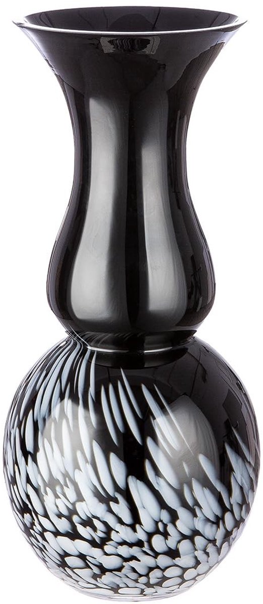 Decoratieve Glazen Vaas - Modern Kunstobject Zwart/Wit - Hoogte 36,5 cm