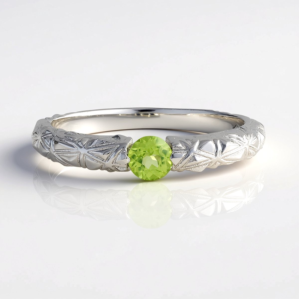 Cavill - Elegante zilveren ring platina verguld - 925 Sterling Zilver - Peridoot 0,25 ct rond geslepen - Bezelzetting - Smalle ring dames