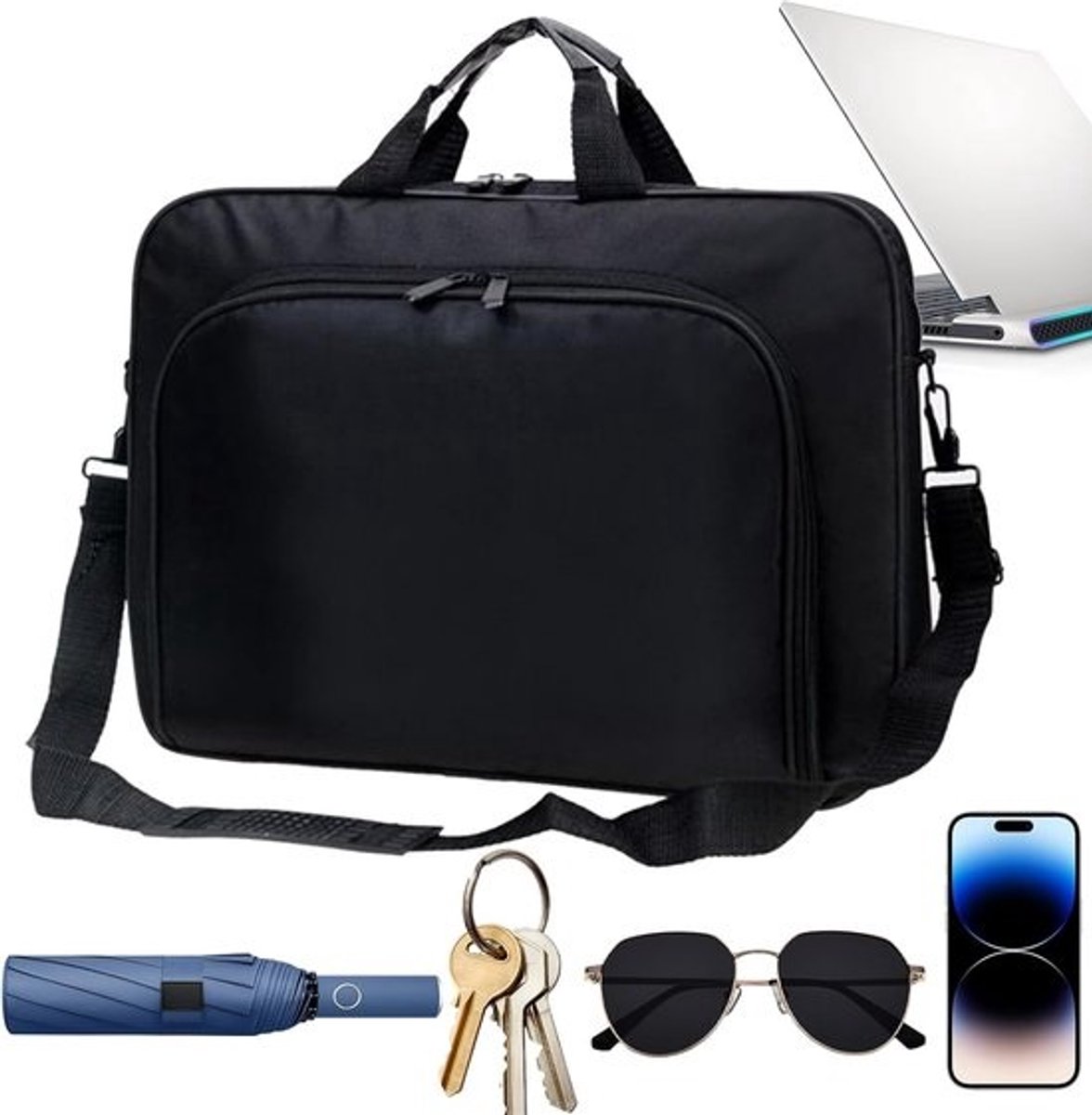 Laptoptas - Schoudertas Computer - Werk en Studie - Waterdicht Nylon Materiaal - 40x29x5.5 cm - Zwart