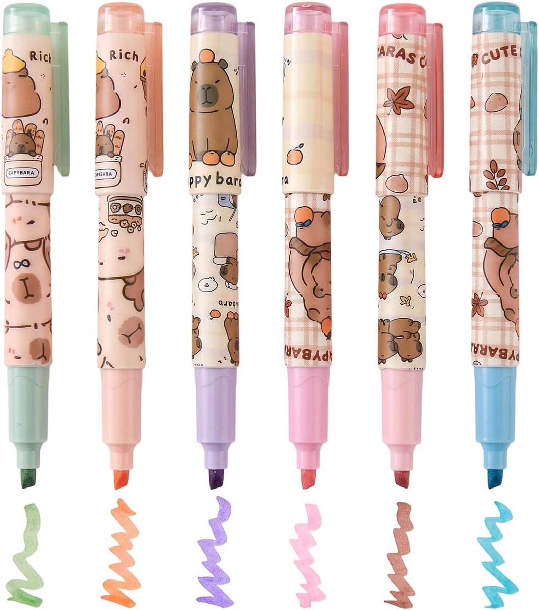 Mini Marker Pens voor Kinderen - Kawaii Stationery, Fluorescente Highlighters, Verjaardagscadeau, Uitnodigingen, Schoolbenodigdheden, 11 cm, Voor Thuis en Kantoor, Set van 6