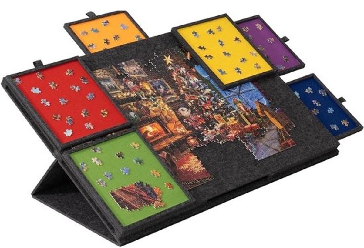Kantelbare Puzzelplank - Puzzeltafel met Laden - Puzzels Sorteren - Inclusief 6 Laden - 77 x 52 cm - Donkergrijs