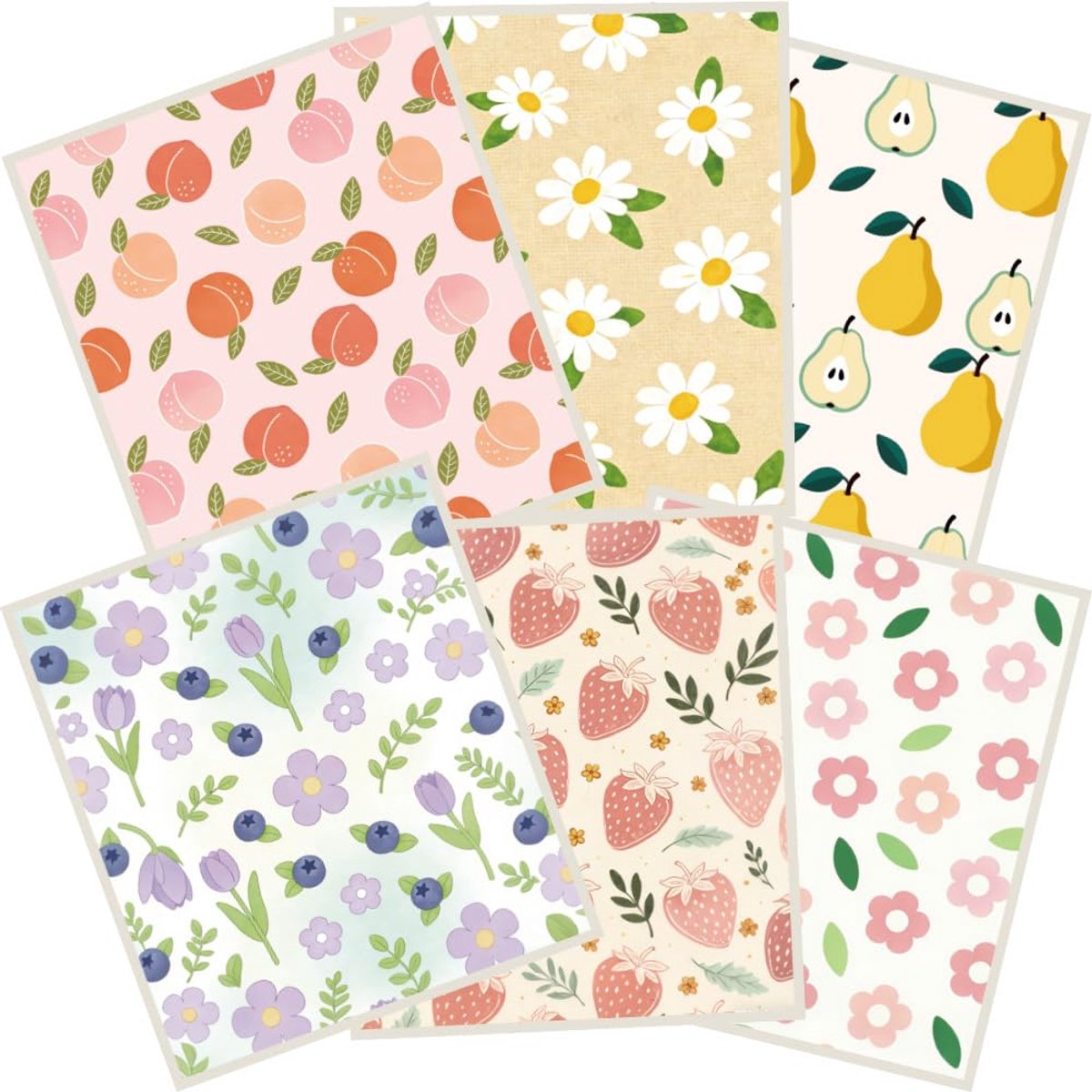 Zweedse Vaatdoeken - Herbruikbaar & Sneldrogend - Voor de Keuken - 6 Stuks, 6 Designs met Fruit- & Bloemenpatroon 19,6 x 17,3 cm