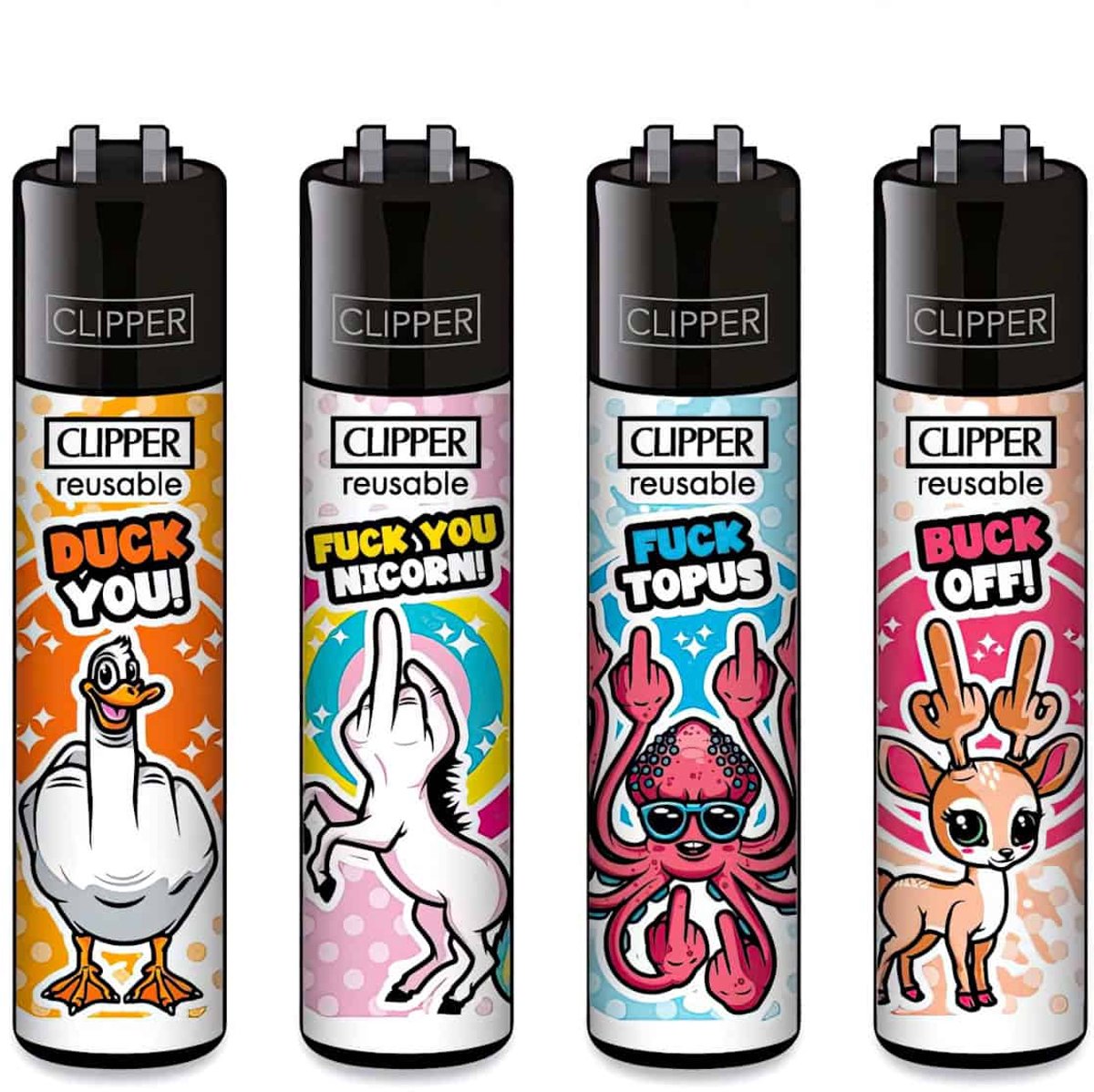 Clipper Classic Large Aanstekers "F– You Animals" (4 Stuks)