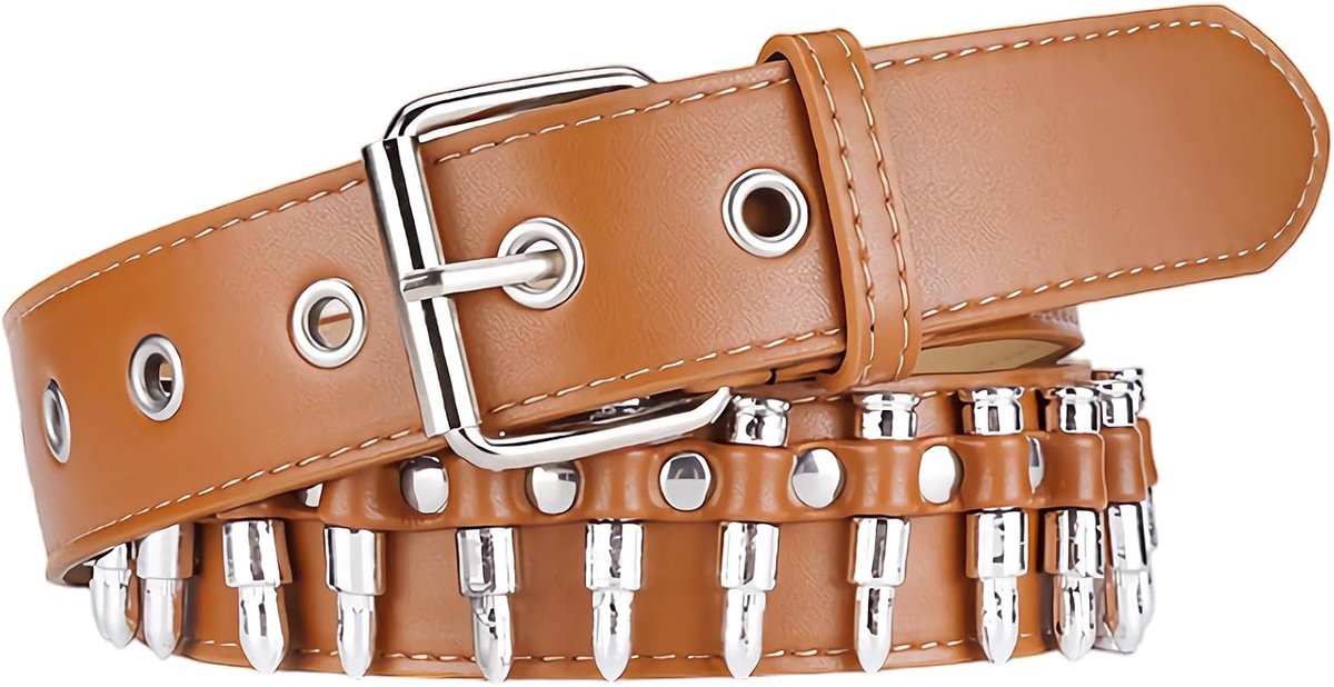 Damesriem voor jeans broek met metalen pin gesp, bolvormige decoratie punkriem, retro vintage PU lederen riem