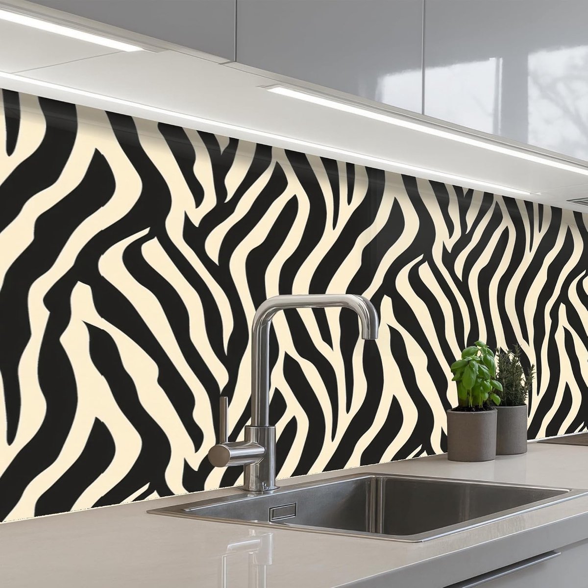 Keukenachterwand 60x150 cm zelfklevend keuken decoratie accessories home kitchen spatscherm Zebra - Print - Klassiek - Zwart