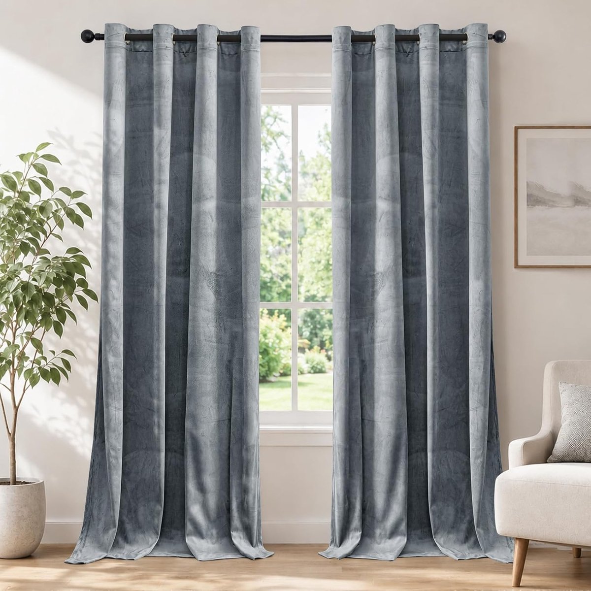 Fluwelen Gordijnen Kant En Klaar Set Van 2, 140x160cm, Gordijnen Verduisterend Met Ringen, Thermische Gordijn, Verduisteringsgordijn, Thermogordijnen Voor Slaapkamer Woonkamer, Zilvergrijs
