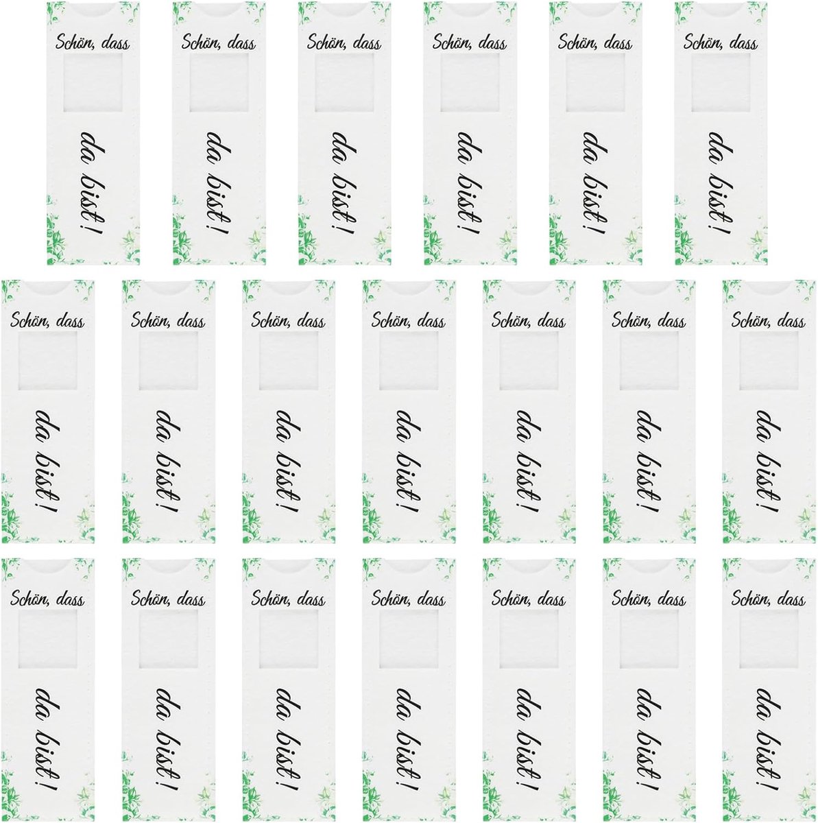 20 stuks "Schön dass du da bist" geschenken, witte vilten hoesjes, gastgeschenken, bladpatroon, voor bruiloft, vormsel, doop, verjaardag