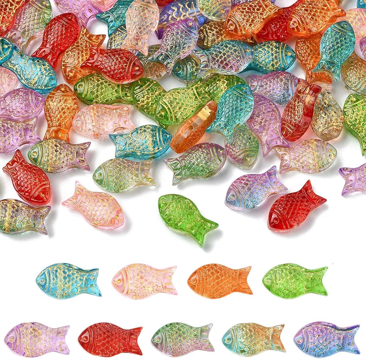 90 stuks 9 kleuren transparante glazen visvormige kralen oceaan zeedieren Jezus vis kralen voor doe-het-zelf sieraden armband ketting oorbel ambachten tas sleutelhanger