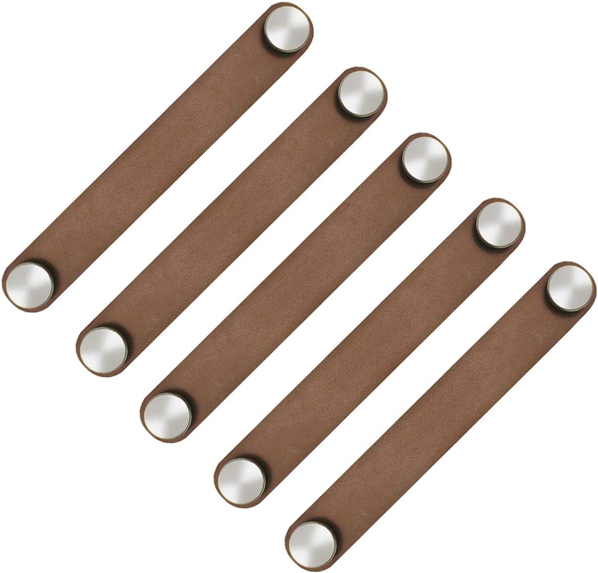5 stuks Nordic Garderobe Kast Deurklink Zachte PU Lederen Deurgrepen voor Kast Lade Trekknoppen Meubelbeslag (26 x 170 mm) - Bruin