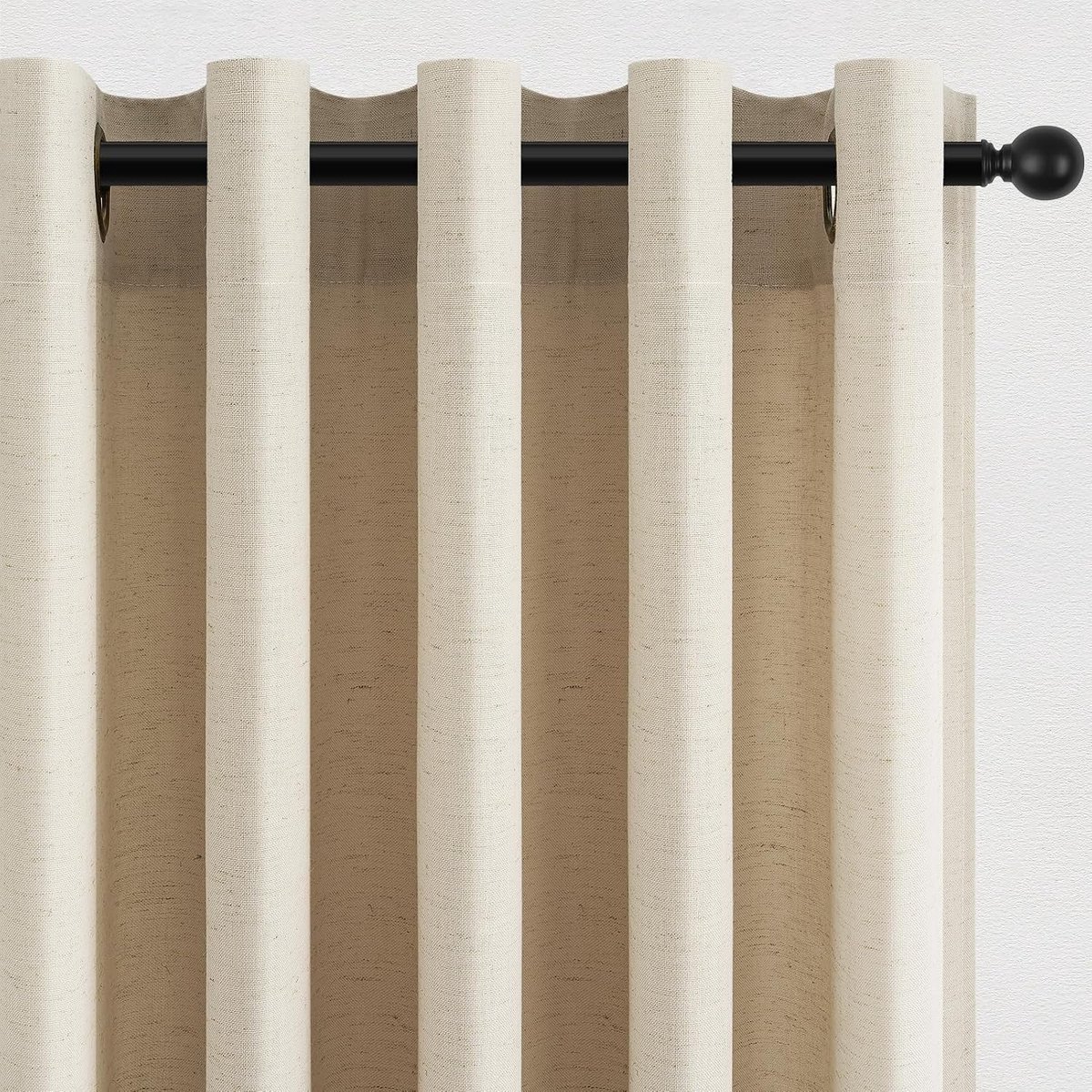 Havermout lichtgrijs/grijze gordijnen, taupe, kort gordijn met inslagringen, gordijnen, natuurlijk linnen, katoen, semi-transparant, keukengordijnen, boho-stijl, linnenlook, set van 2, 145 x