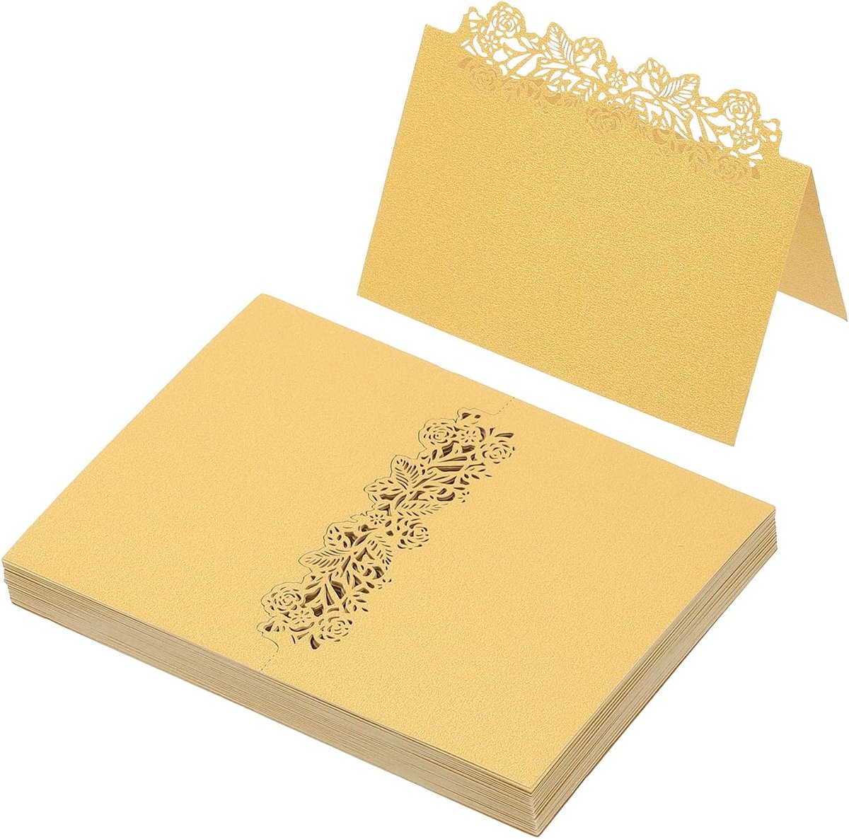 50 stuks bruiloft plaats kaarten, laser gesneden roos tafel plaats kaart gevouwen tent kaart naam kaarten voor tafel instelling bruiloft receptie buffet, gouden toon