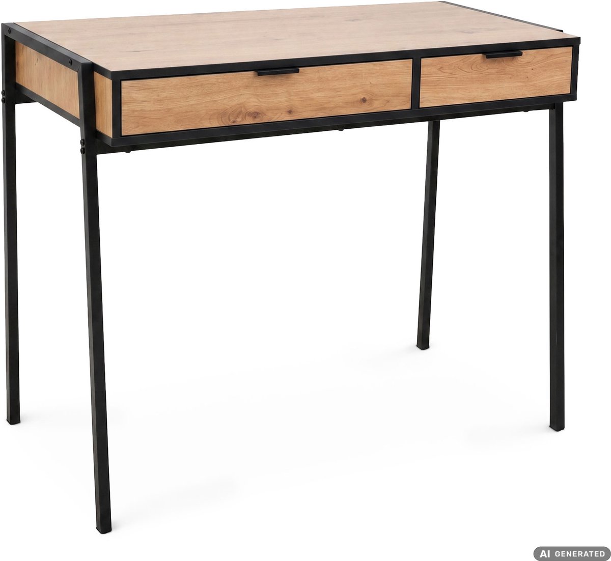 Computertafel Bureau ZENTIA / Industrieel / Craft Eiken / 100 cm / 2 Lades / Zwarte Poten