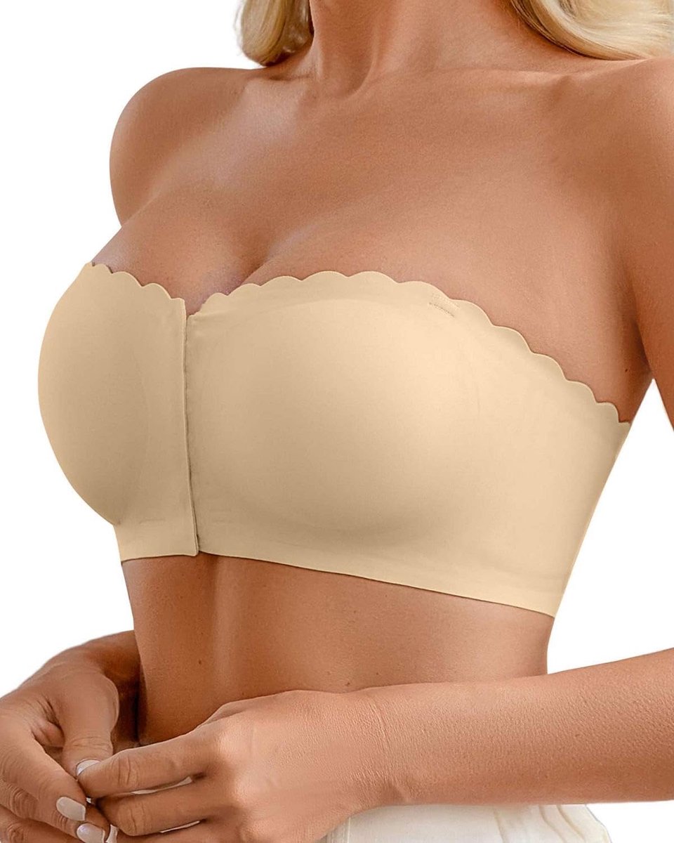 Zonder bandjes voor dames, met sluiting aan de voorkant, draadloze strapless beha, push-up beha, comfortabel, antislip, naadloze bandeau-top met transparante bandjes, beugelbeha, grote