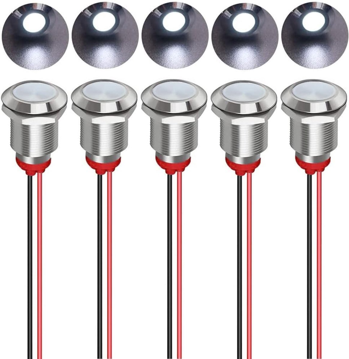 5stks 12mm AC/DC 12-24V LED Metalen Indicator Licht Waterdichte Signaal Lamp Pilot Dash Directional met Draad(Wit)