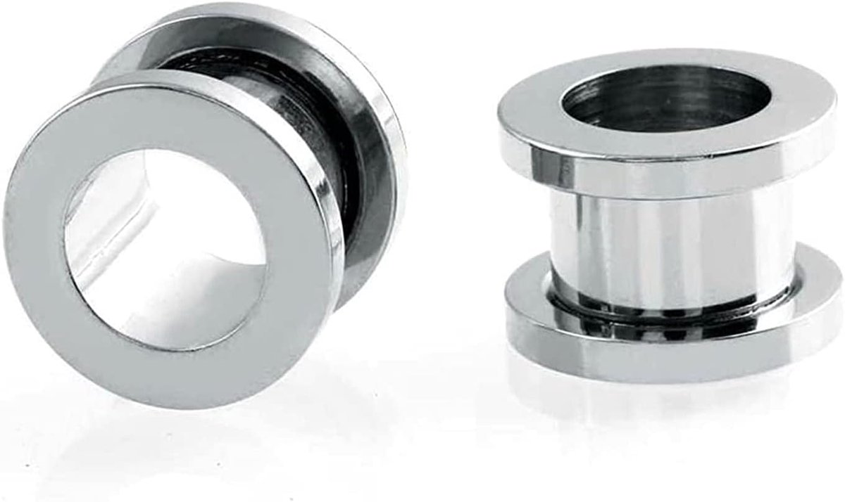 2 stuks stretchstaafjes voor oren, van roestvrij staal, voor heren, tunnel 1,6 mm, zilver