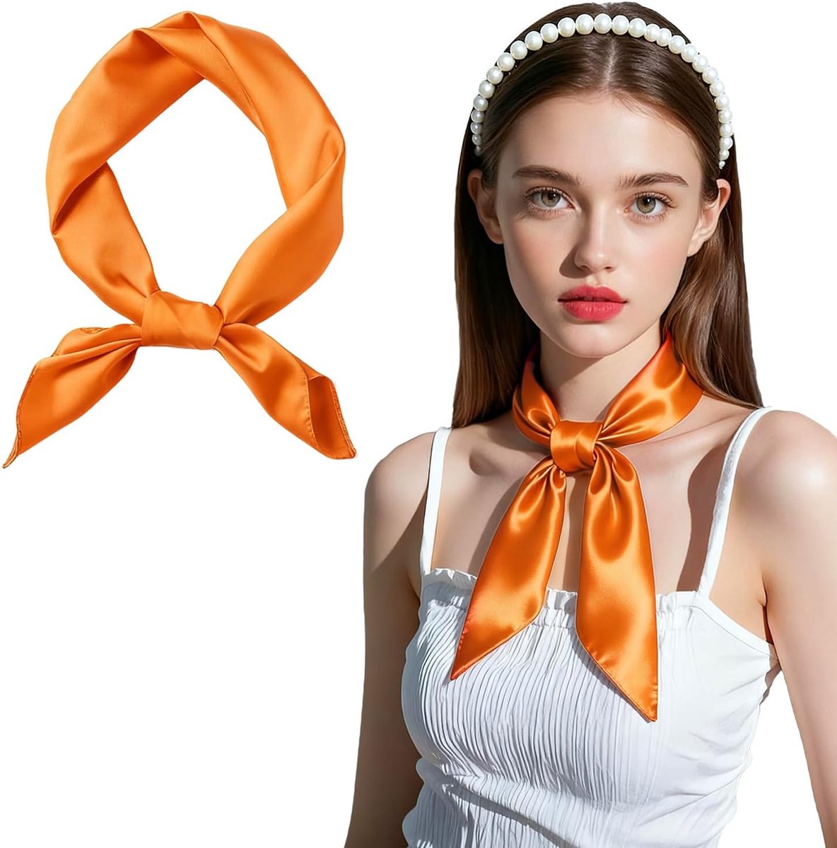 Sjaal voor dames, zijden sjaals voor dames, hijab omslagdoek, zijden vierkant, 70 x 70 cm, elegant satijnen haaraccessoire (oranje)