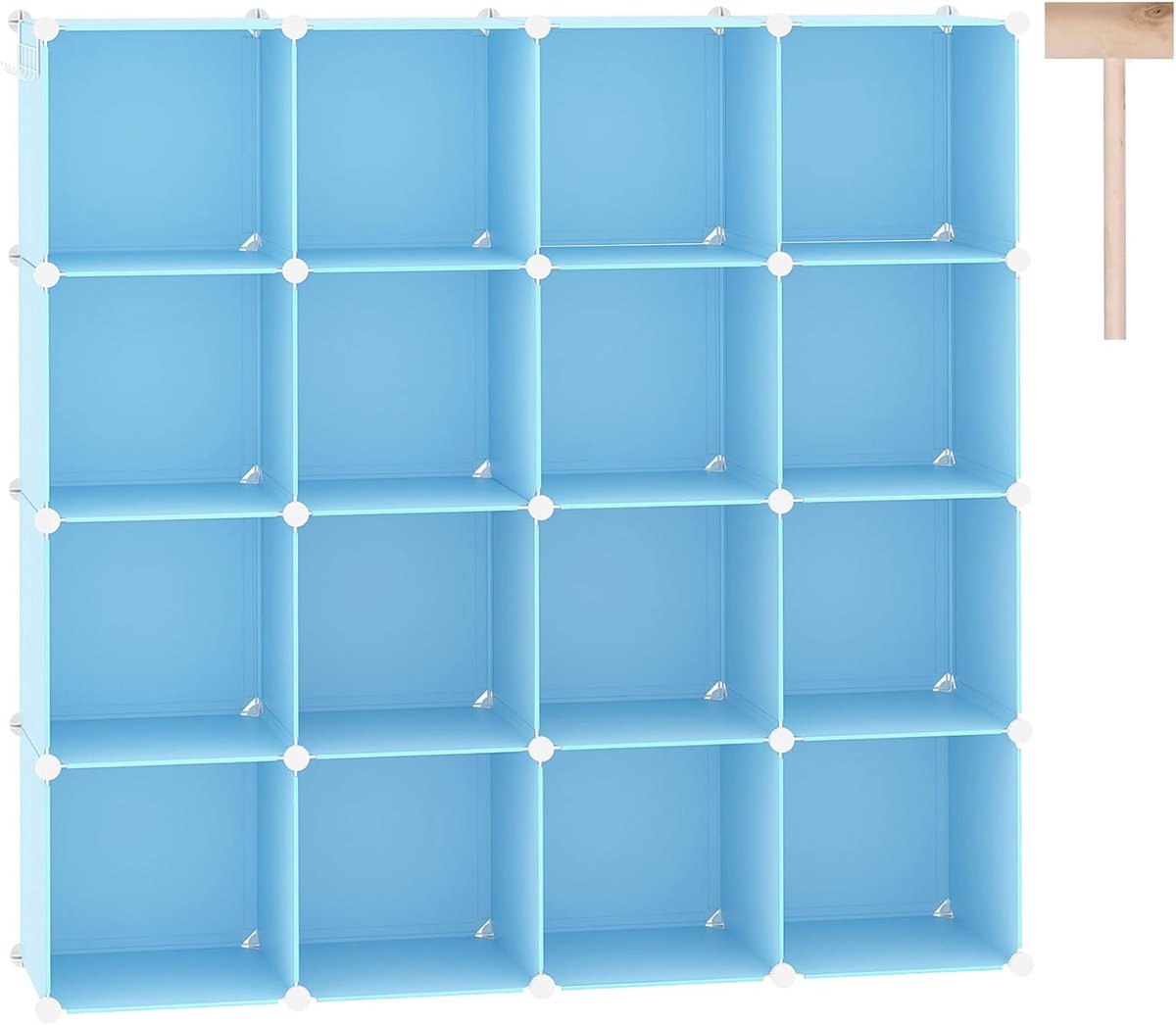 Cube UPCS16 L Opbergorganizer, 16 kubusplanken, kastkast, doe-het-zelf kunststof modulair boekenkast, ideaal voor slaapkamer, woonkamer, kantoor, 122,9 x 31,5 x 122,9 cm (l x b x h), blauw
