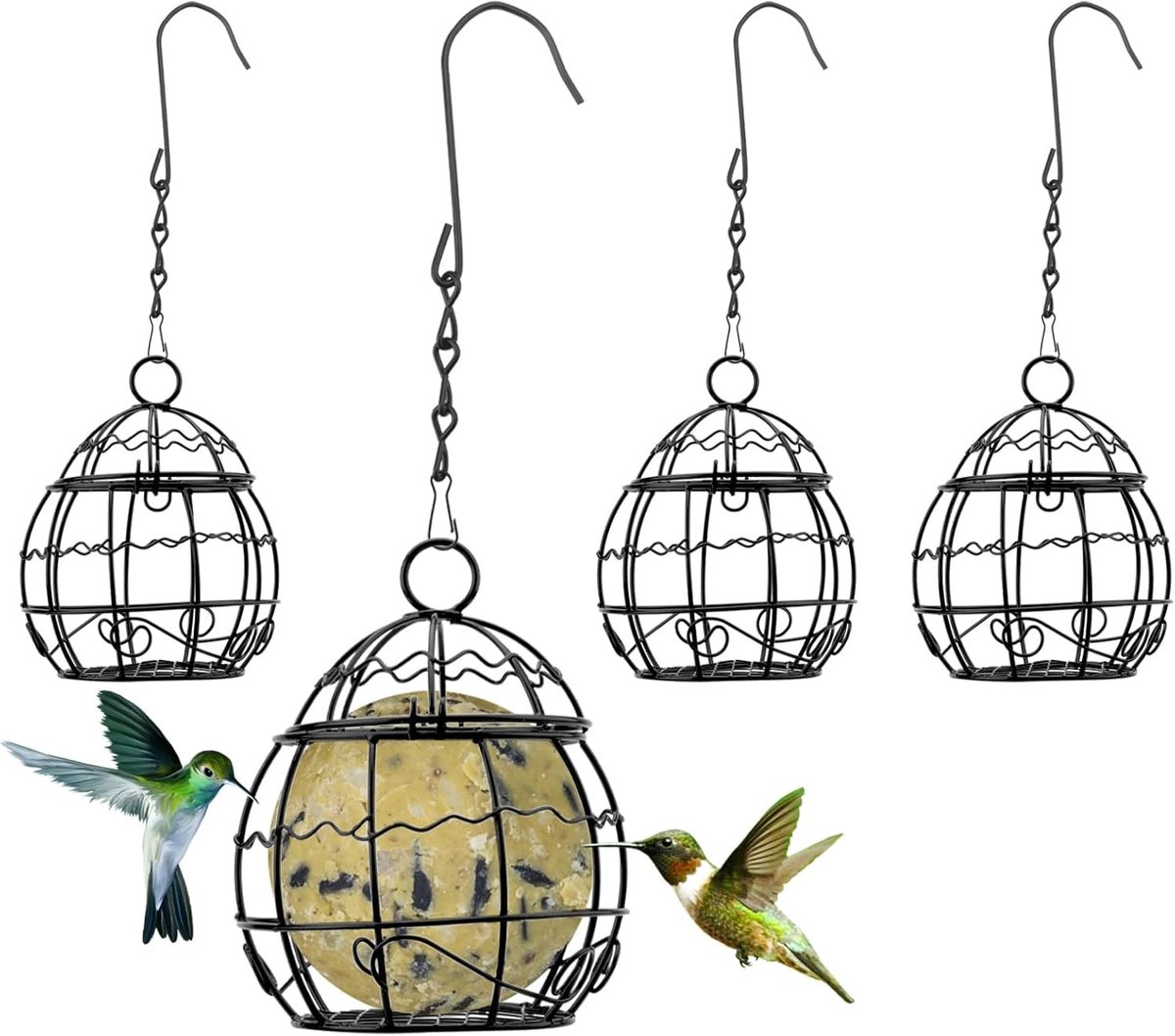 Set van 4 Vogelvoederhouders voor Titbollen, Hangende Voederstations, Ideaal voor Tuin en Balkon, Duurzaam Metaal, Eenvoudig te Bevestigen