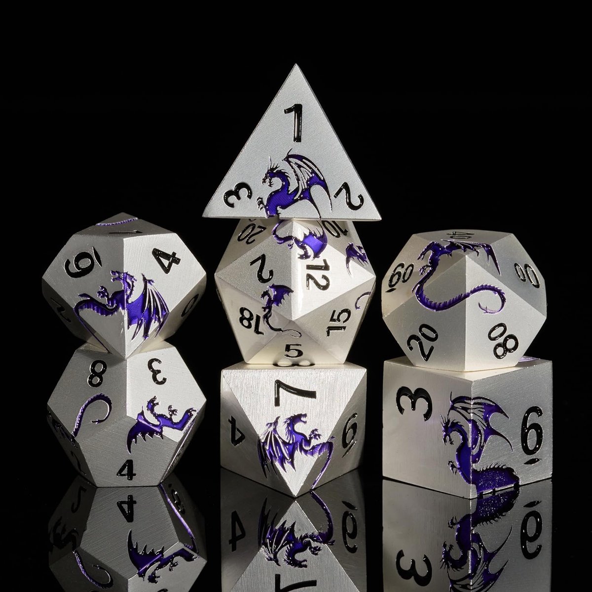 SolidKeus - 7-Piece Zware Metalen Dobbelsteen Set voor D&D met Cadeaubox