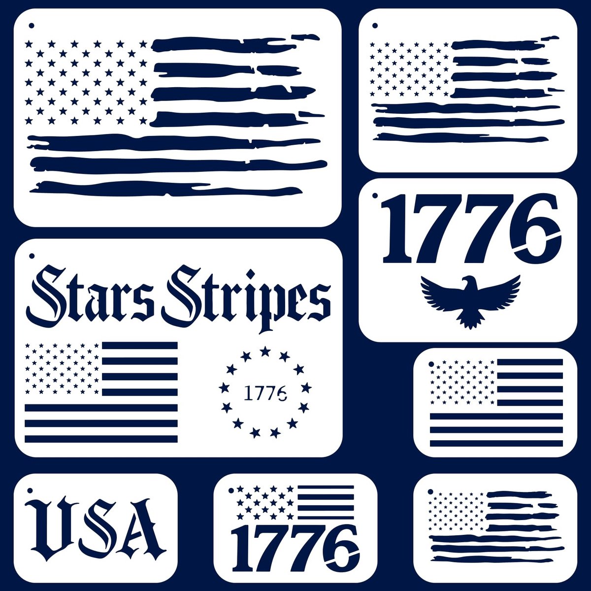 SolidKeus - 8 Stuks Amerikaanse Vlag Sjablonen voor Schilderen