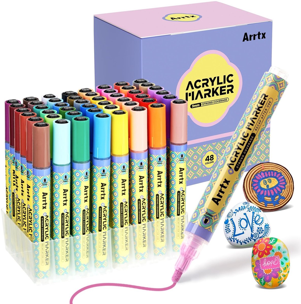 SolidKeus - 48 Kleuren Acryl Markers voor Stenen en DIY Projecten