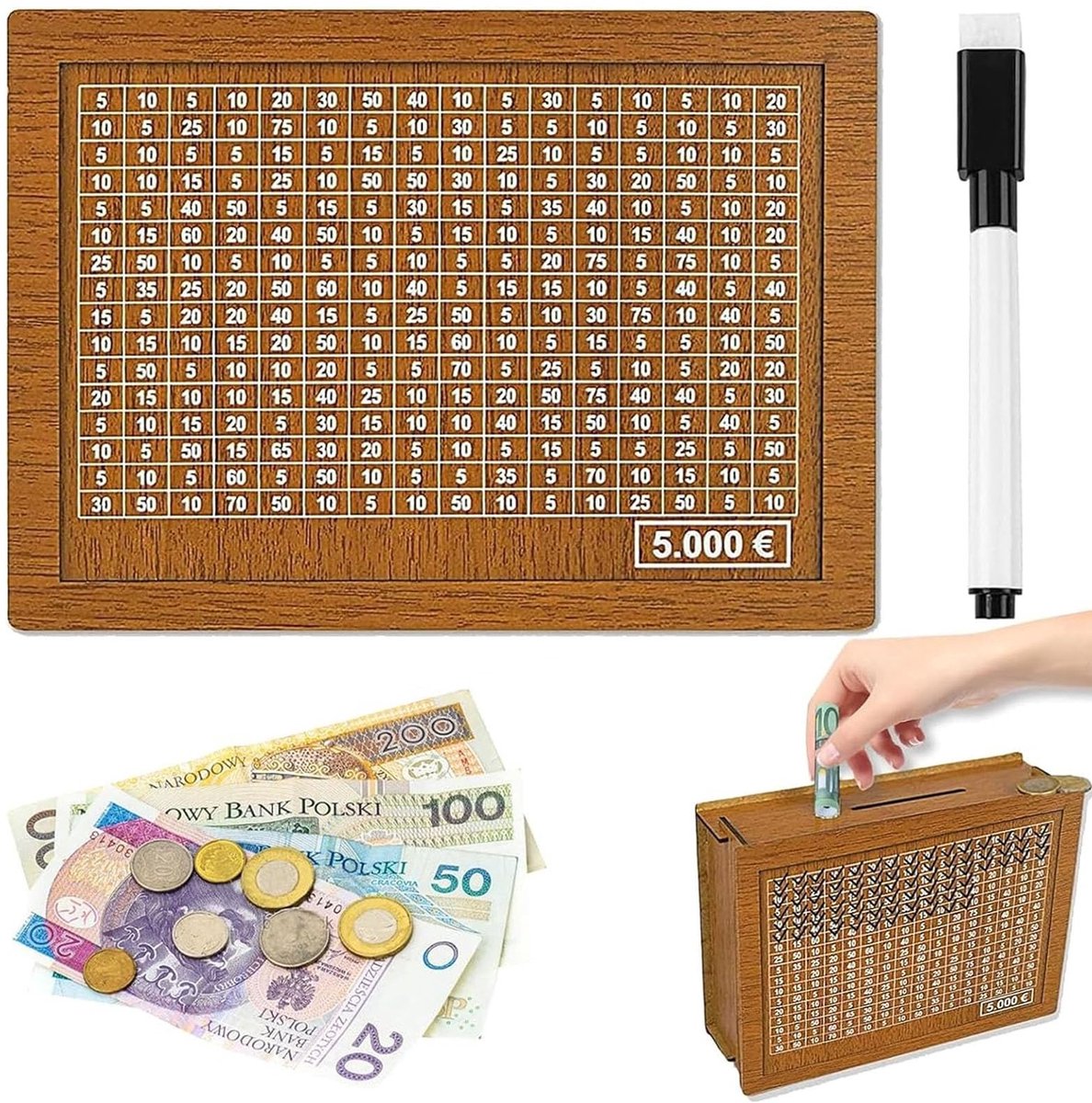 SolidKeus - Houten Spaarpot met Tellen en Herbruikbare Pen