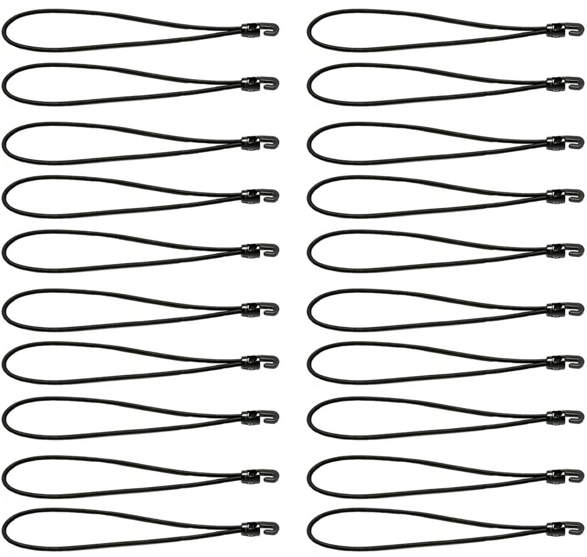 SolidKeus - Set van 20 Elastische Hakenbanden 10 cm Zwart voor Tent en Camping