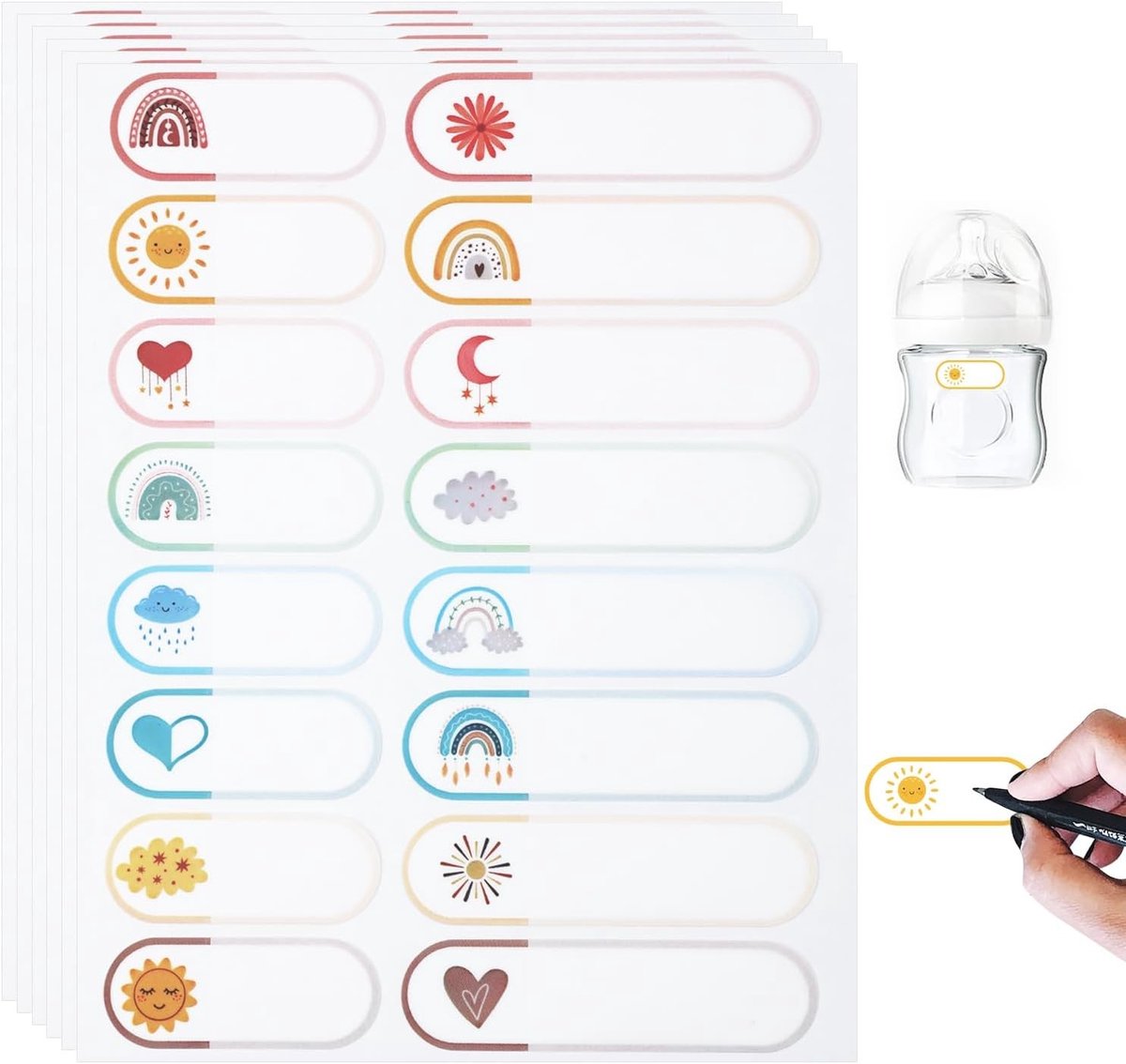 Waterdichte Naamlabels voor Babyflessen - 160 Stuks - Schattige Stickers voor School, Kinderdagverblijf en Lunchboxen - Perfect voor Kleding en Flessen