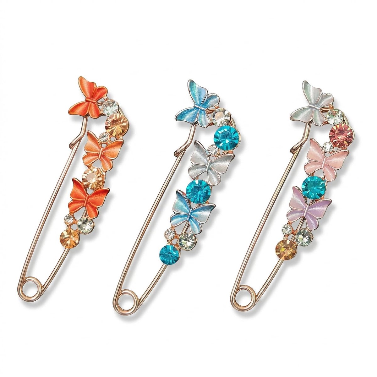 SolidKeus - Set van 3 Elegant Vlinder Broches voor Jurk en Sjaal