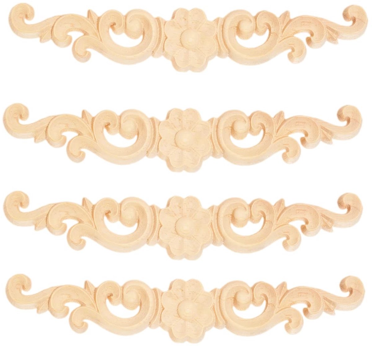 SolidKeus - 4 Stuks Houten Gegraveerde Applique Onlay voor Meubeldecoratie