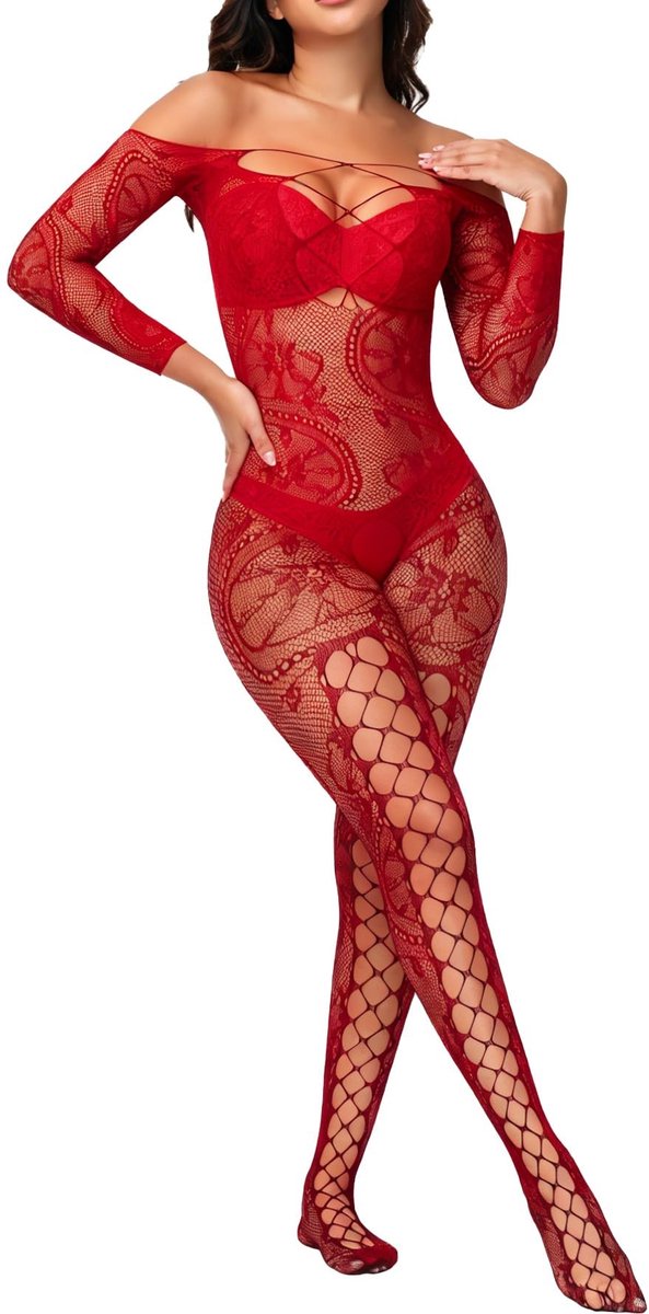 SolidKeus - Sexy Lingerie Bodystocking met Visnet en Kanten