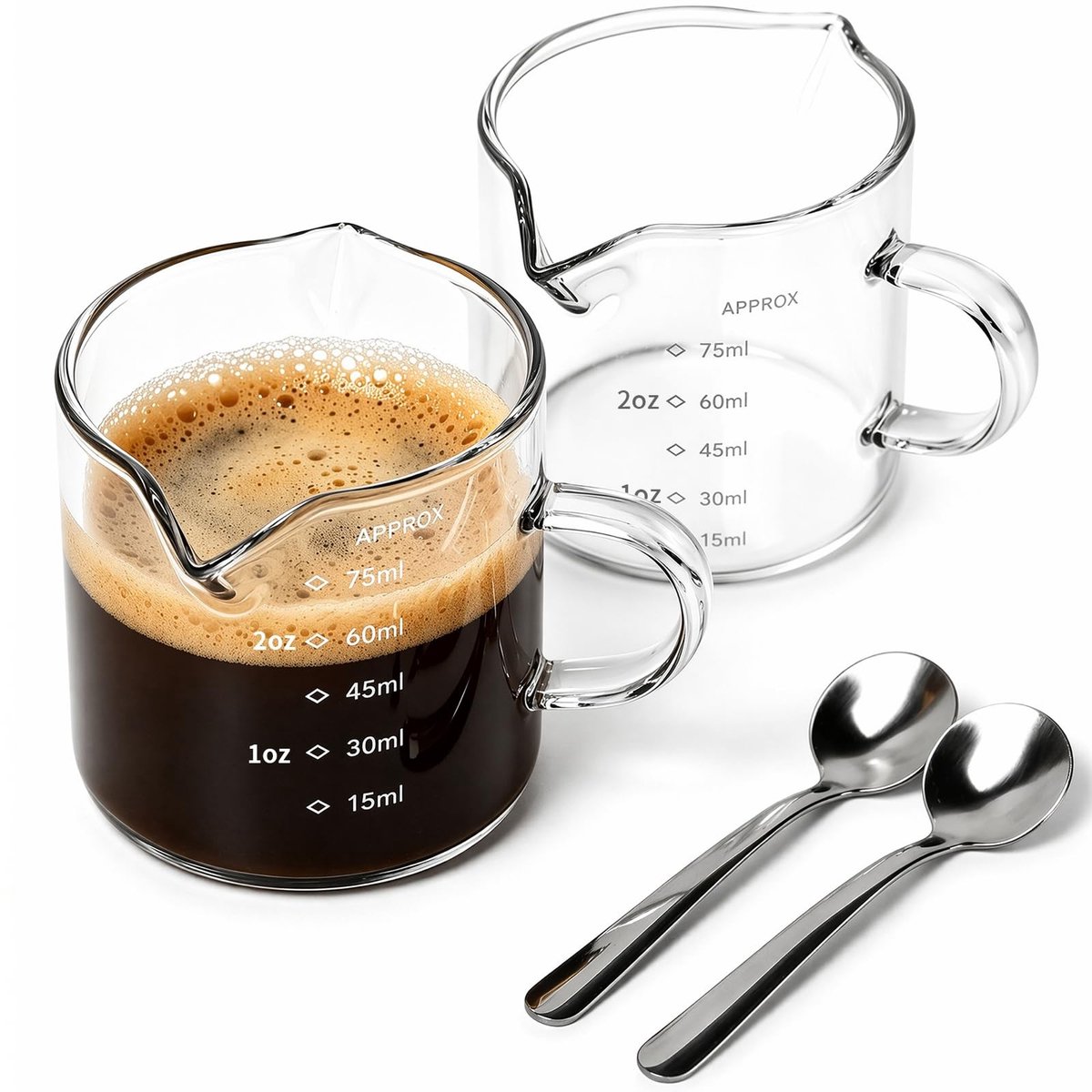 SolidKeus - Set van 2 Dubbelwandige Glazen Espresso Kopjes met Handvat