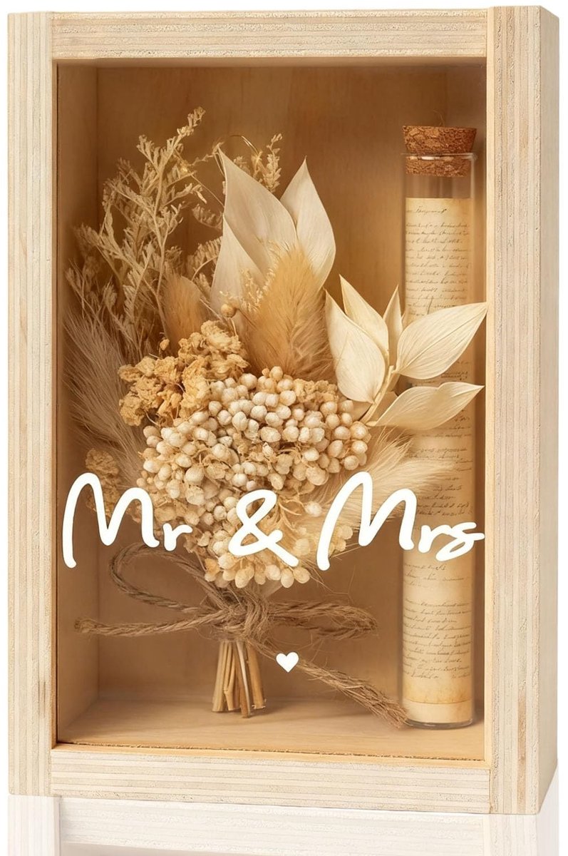 SolidKeus - Houten Cadeau Doos met Droogbloemen en Reageerbuisje