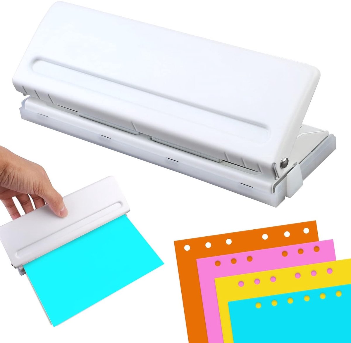 Verstelbare 6-gats perforator voor documenten, planners, dagboeken en scrapbooking notitieboeken (Wit)