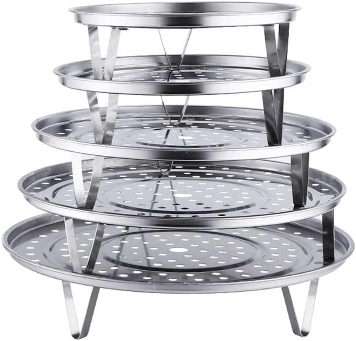 Ronde stoominzetstukken van roestvrij staal met grilltangen voor thuiskeuken en restaurant, geschikt voor potten van 18-26 cm