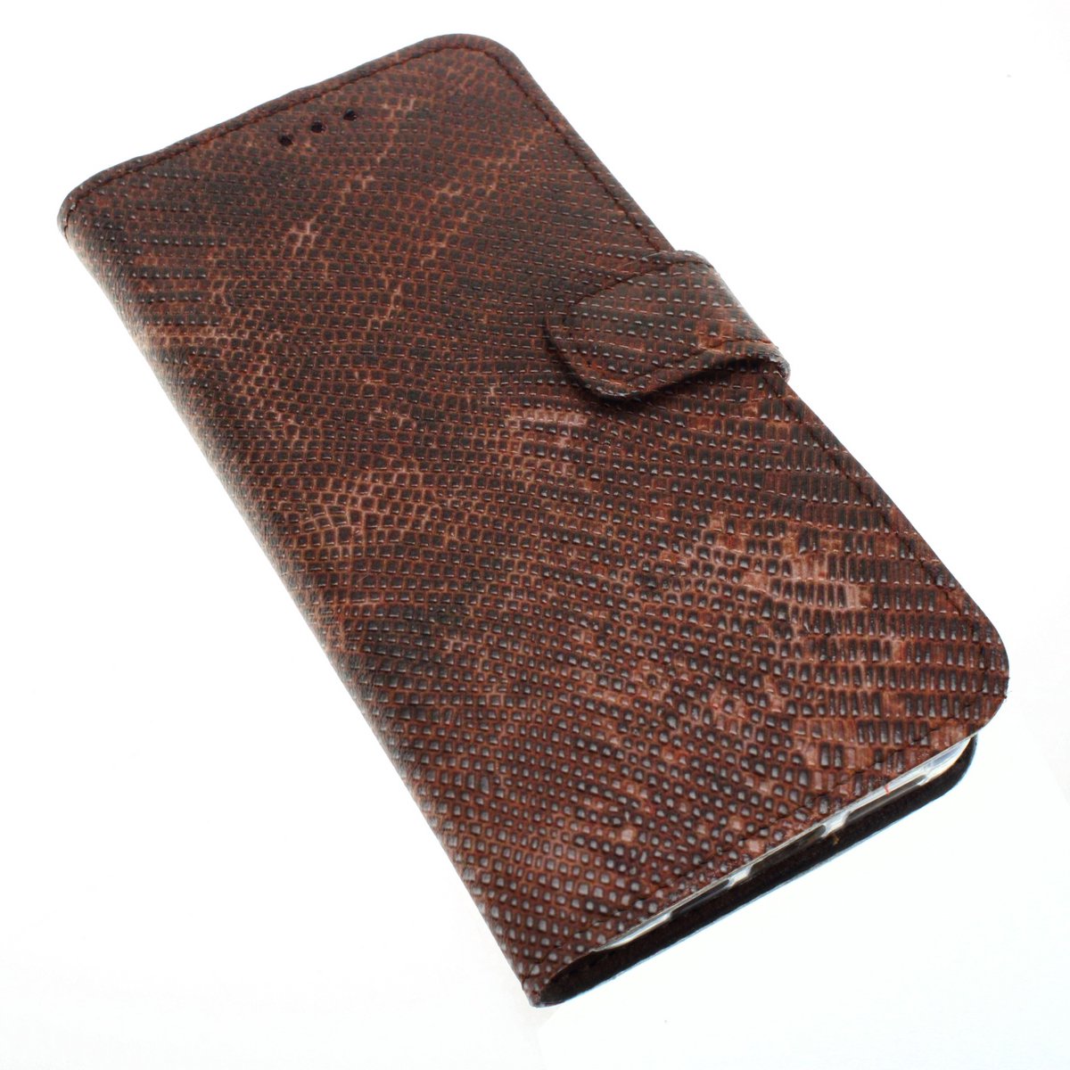 Handgemaakt Donkerbruin hagedissenprint kalfsleer echt leren Samsung Galaxy A17 bookcase hoesje met twee pasjesvak en een briefgeldvak nr-09
