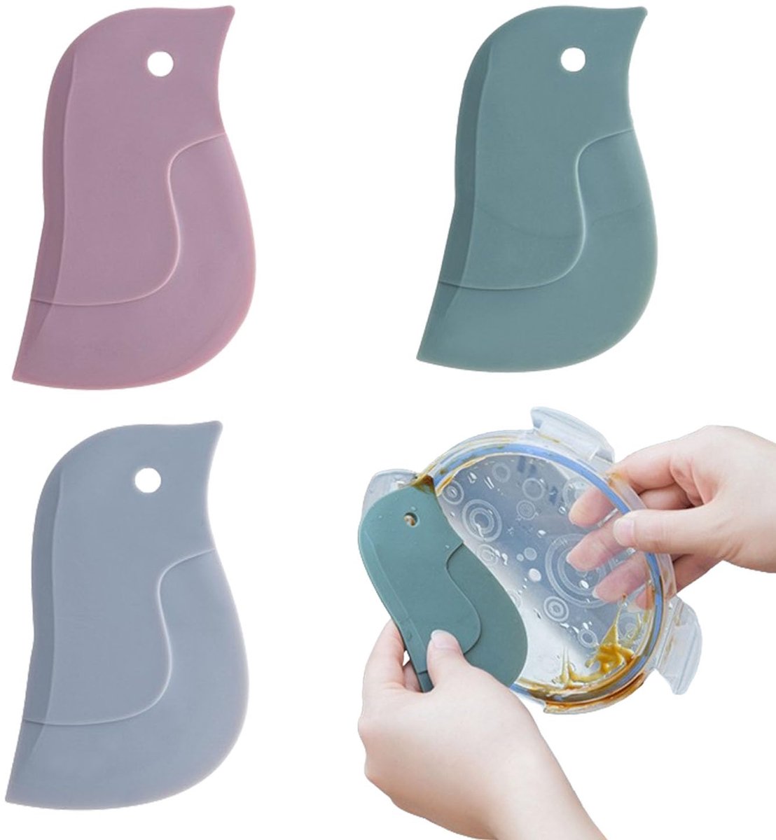 Set van 3 multifunctionele siliconespatels in pinguinvorm