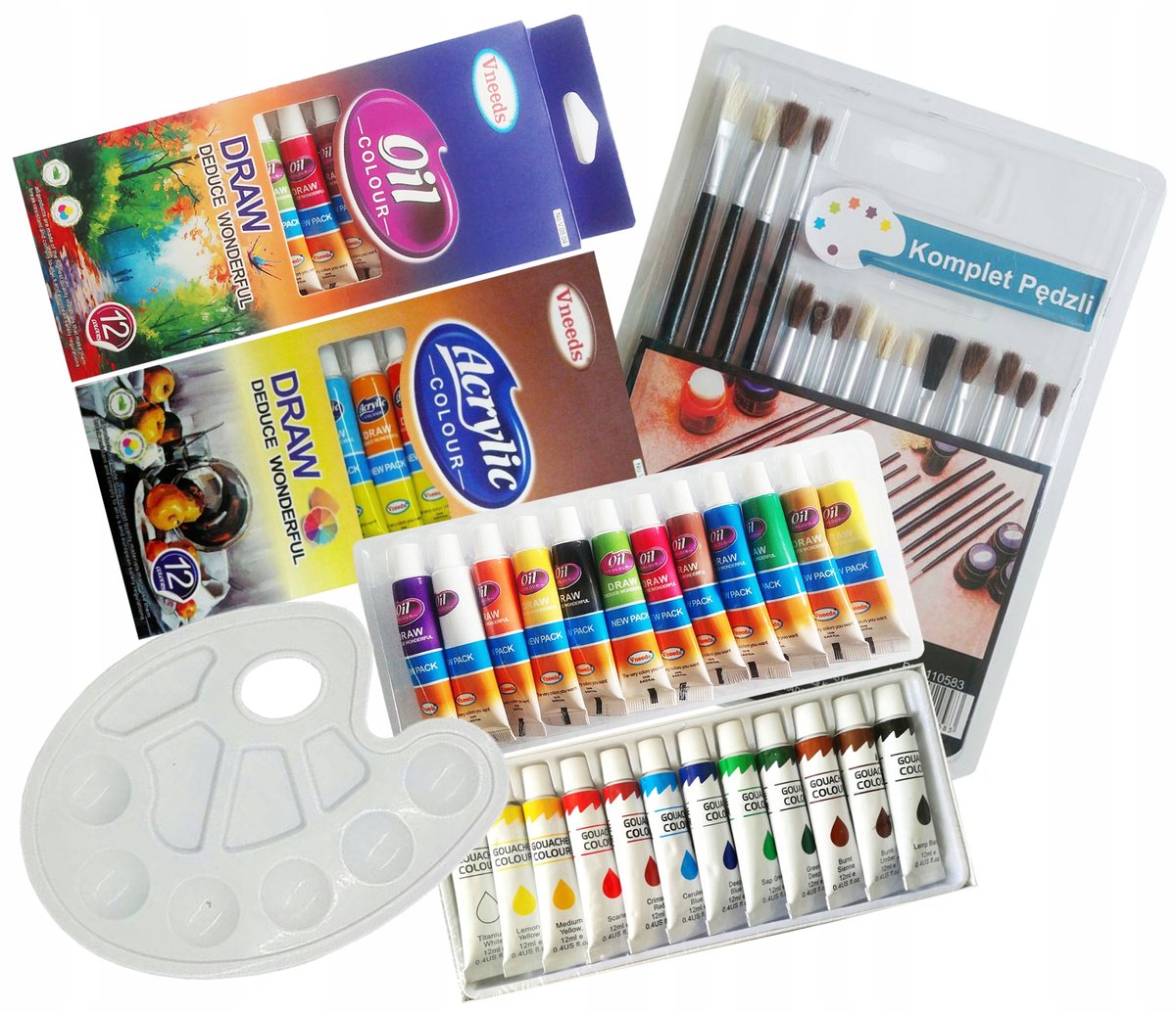 Acryl & Olie Verf Set met 24 Kleuren, Kwasten en Palet