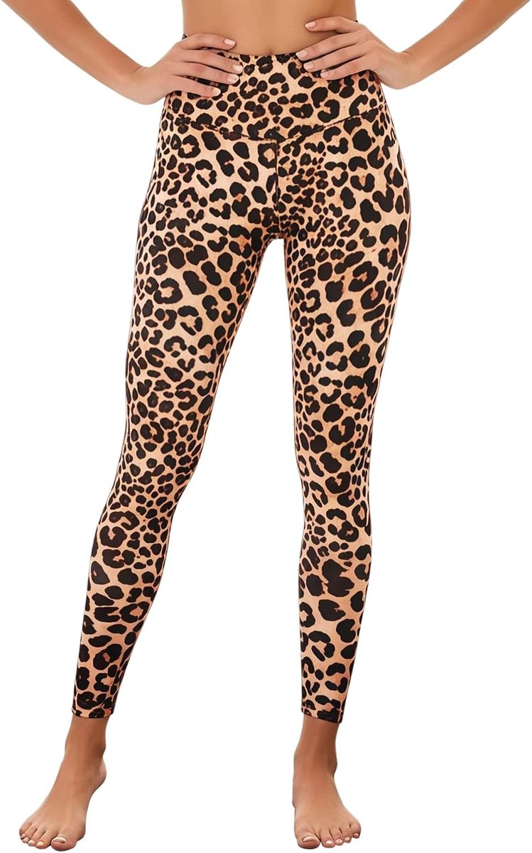 Leggings voor dames, hoge taille, ondoorzichtige sportlegging voor dames, buikweg, yogabroek, lang, boterzachte loopbroek en fitnessbroek voor sportschool, dagelijks gebruik, luipaardpatroon