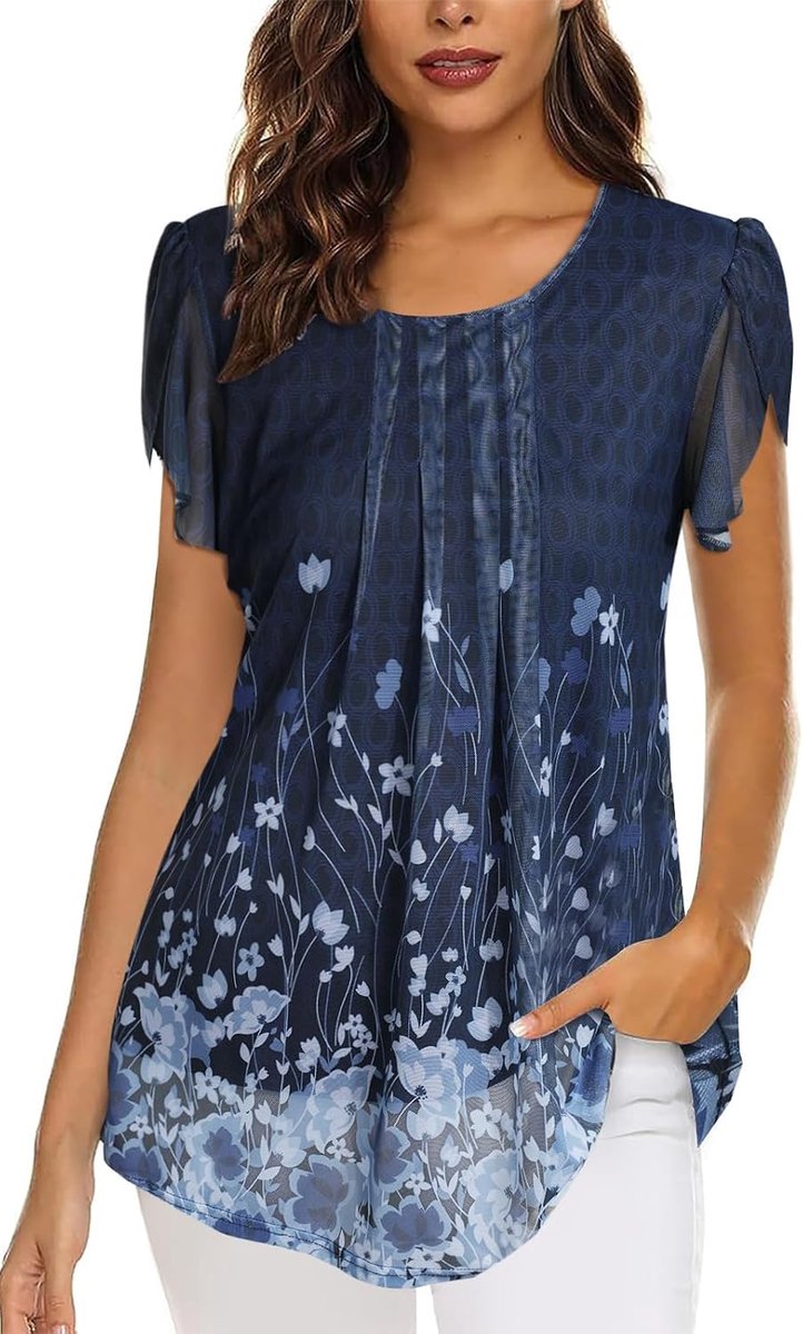 Damesblouse met ronde hals chiffon blouses ademend mesh elegante casual tops blouses en overhemden met opdruk