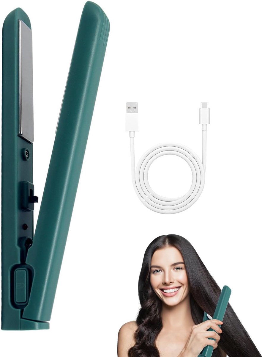 Mini-krultang en stijltang, mini-krultang voor dubbel gebruik, kleine krultang met bescherming tegen verbranding, snel opwarmen, compact en draagbaar (groen)