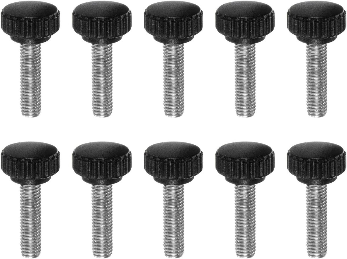 10 stuks gekartelde spanknoppen duimschroeven M8 x 30 mm metrische schroefdraad mannelijk 22 mm matte kunststof kop 304 roestvrij staal stud handschroefdraad knop duimschroef handvat, zwart