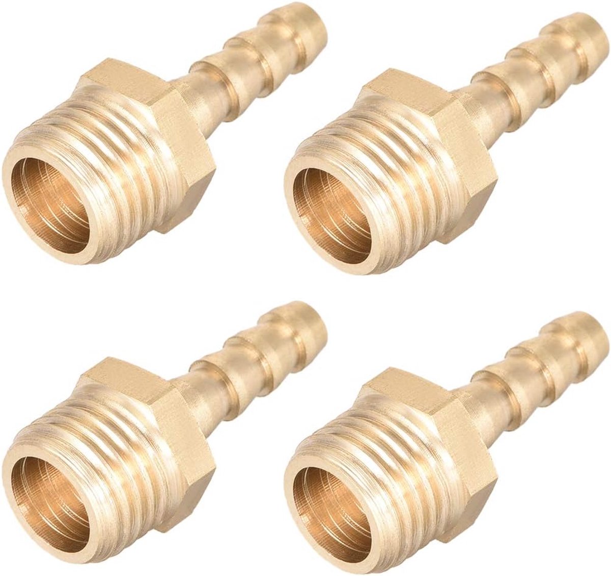 Sourcing map Koppeling, geribbeld, messing, metrische connector, mannelijk met prikkeldraad, 6 mm x M14 x 1,5, 4 stuks