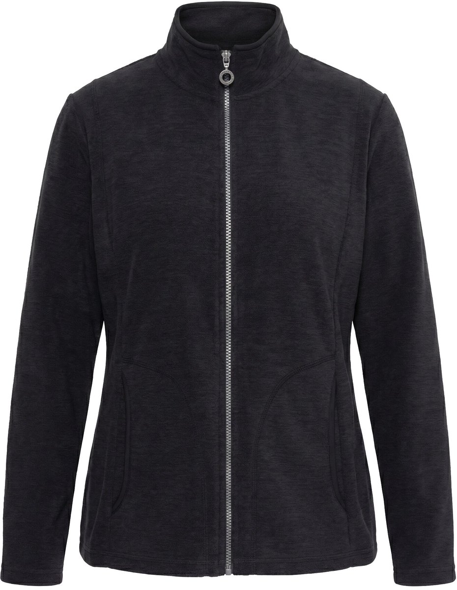 Ulla Popken - Dames - Fleece jas gemêleerd opstaande kraag lange mouwen - Zwart - Maat 54+