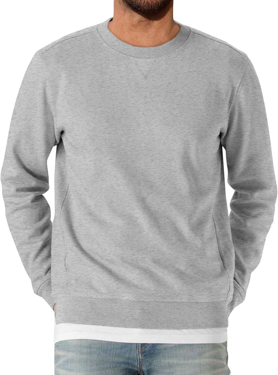 Heren sweatshirt lange mouwen ronde hals pullover mannen licht effen shirt basic vrije tijd sport bovenstuk